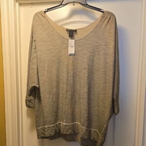 Lane Bryant Heathered Taupe Scoop Neck Short Sleeve Top